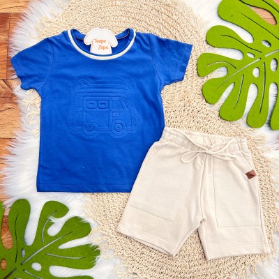 Conj. Camiseta Kombi e Bermuda - Marinho e Areia